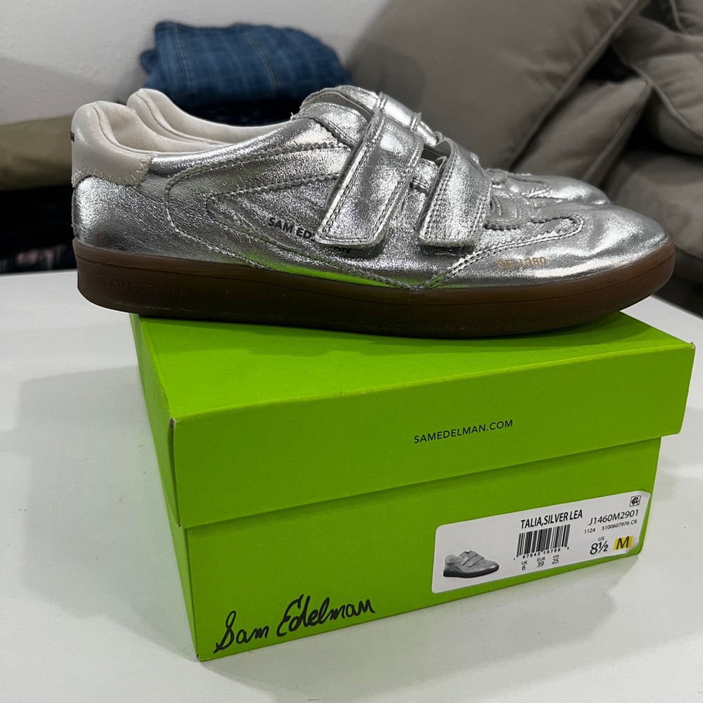 Sam Edelman Women’s Silver Velcro Sneakers with Gum Sole, Talia, size 8.5 - Picture 2 of 7